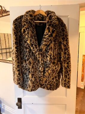 Smythe Leopard Print Faux Fur Teddy Jacket - Brown & Black